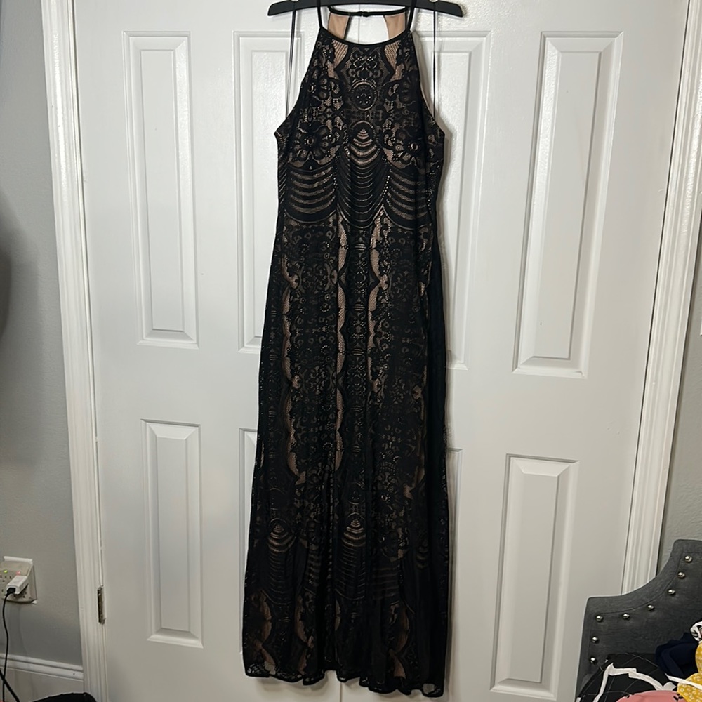 Black and tan long dress, size 14P, used once.